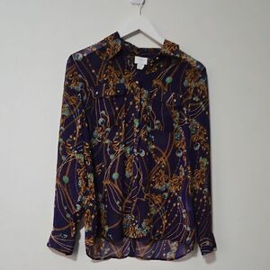 Jaclyn Smith Women's Button Down Shirt - Purple and Gold